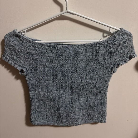 Blue Ribbed Off The Shoulder Top - Picture 1 of 3